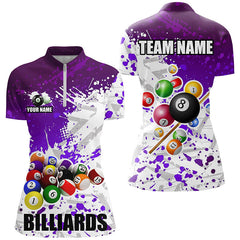 MaxCorners Billiard Purple Balls Paint Splash Customized Name, Team Name 3D Polo Shirt For Women