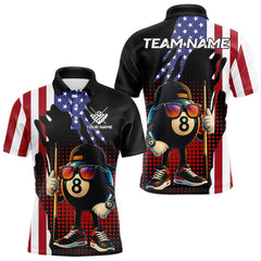 Maxcorners American Flag Funny 8 Ball Pool Billiard Shirt For Men Custom Patriotic Billiard Team Jersey