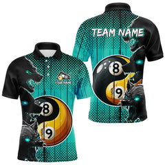 Maxcorners Funny Yin Yang Eyes Of Wolf Billiard Shirts For Men Custom 8 & 9 Ball Billiard Jersey|Turquoise MT2407