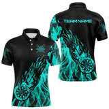 Maxcorners Black And Turquoise Fire Flame Darts Polo & Quarter Zip Custom Dart Shirt For Men Dart Jerseys