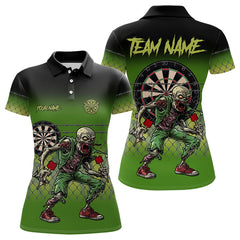 Maxcorners Funny Zombie Green Dart Shirts With Pocket For Men Custom Dart Team Jerseys