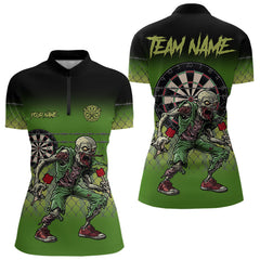 Maxcorners Funny Zombie Green Dart Shirts With Pocket For Men Custom Dart Team Jerseys