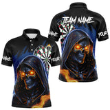 Maxcorners Personalized Blue Death Skeleton Fire Dart Shirts For Men Custom Skull Dart Jersey Polo & 1/4 Zip LM2509