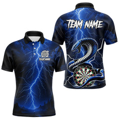 Maxcorners Blue Lightning Thunder Cobra Darts Shirt For Men Custom Darts League Team Jersey Polo & 1/4 Zip LM2509