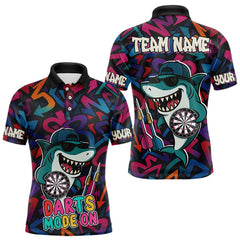 Maxcorners Darts Mode On Funny Shark Graffiti Style Custom Dart Shirts For Men, Dart Jersey Best Darts Outfit LM1625