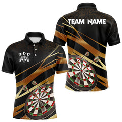 Maxcorners Black And Gold Dart Shirts For Men Custom 3D Dartboard Jersey, Darts Team Polo & Quarter Zip LM1625