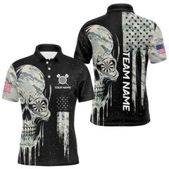Maxcorners Grunge Camo Skull American Flag Dart Shirt For Men Custom Patriotic Dart Jersey Team Polo & 1/4 Zip LM1812