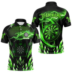 Maxcorners Personalized Green Icy Lightning Darts Shirt For Men Custom Dart League Team Jersey Polo & 1/4 Zip MT2407