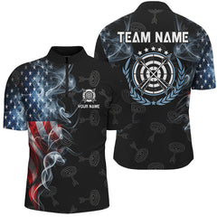 Maxcorners Personalized Smoke Usa Flag Archery Polo & 1/4 Zip Shirts For Men, Patriotic Archery Team Jerseys