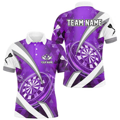 Maxcorners Personalized Purple Jersey Dartboard 3D Men Darts Polo & Quarter Zip Custom Team League Dart Shirts