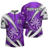 Maxcorners Personalized Purple Jersey Dartboard 3D Men Darts Polo & Quarter Zip Custom Team League Dart Shirts
