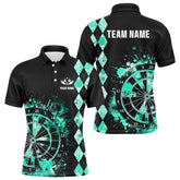 Maxcorners Custom Turquoise Grunge Dartboard Argyle Pattern Dart Shirts For Men, Best Darts Team Jerseys