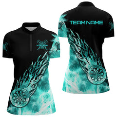 Maxcorners Black And Turquoise Light Icy Women Darts Polo & Quarter Zip Custom Dart Shirts For Team Dart Jerseys
