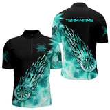 Maxcorners Black And Turquoise Light Icy Men Darts Polo & Quarter Zip Custom Dart Shirts For Team Dart Jerseys