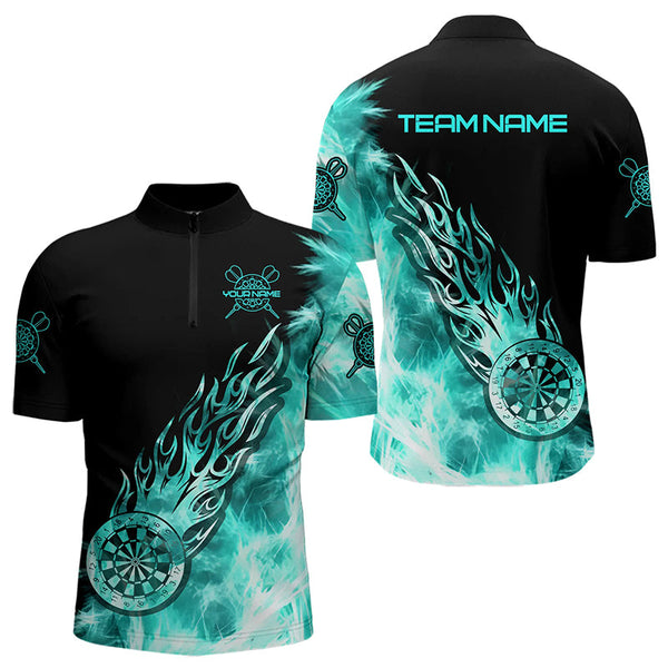 Maxcorners Black And Turquoise Light Icy Men Darts Polo & Quarter Zip Custom Dart Shirts For Team Dart Jerseys