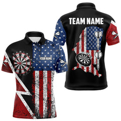 Maxcorners Personalized Grunge American Flag Men's Dart Shirts Custom Patriotic Darts Team Jersey Polo & 1/4 Zip LM0210