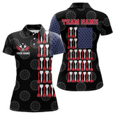 Maxcorners American Flag Black Darts Polo & Quarter Zip Shirt Custom Women Dart Shirts Patriotic Dart Jerseys