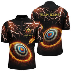 Maxcorners Personalized Fire Archery Target Thunder Lightning Custom Men Archery Polo Shirts, Archery Jerseys