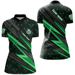 Maxcorners Personalized Green Dart Jerseys Women Dart Polo & Quarter Zip Shirt Custom Team League Dart Shirt