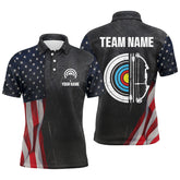 Maxcorners Personalized Retro Us Flag Archery Polo Shirts For Men Custom Patriotic Archery Jersey For Archer