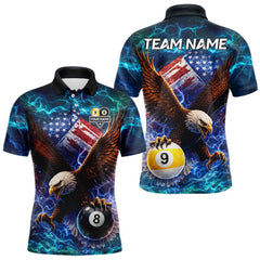 Maxcorners American Flag 8 & 9 Ball Eagle Lightning Billiard Shirt For Men Custom Patriotic Pool Team Jersey LM2901