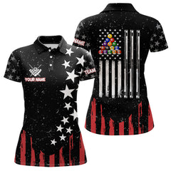Maxcorners Black Grunge American Flag Billiard Shirt For Men Custom Patriotic Billiard Pool Jersey