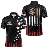 Maxcorners Black Grunge American Flag Billiard Shirt For Men Custom Patriotic Billiard Pool Jersey