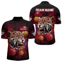 Maxcorners Funny Panther Flaming 8 Ball Billiard Pool Shirt For Men Custom Billiard Team Jerseys |Red