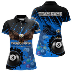 Maxcorners Personalized Eagle 8 Ball Pool Billiard Shirt For Men, Billiard Jerseys Team Polo & 1/4 Zip|Blue