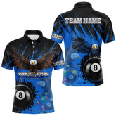 Maxcorners Personalized Eagle 8 Ball Pool Billiard Shirt For Men, Billiard Jerseys Team Polo & 1/4 Zip|Blue