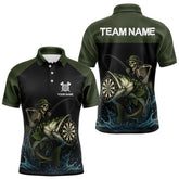 Maxcorners Darts Custom Funny Skeleton Fishing Dart Shirt With Pocket For Men Dart Team Jersey