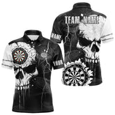 Maxcorners Darts Custom Black And White Grunge Skull Dart Shirts For Men | Team Darts Jerseys - Polo & Quarter Zip