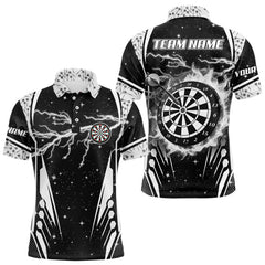 Maxcorners Personalized Thunder Lightning Dart Jersey For Men, Black White Darts Team Shirt Polo & 1/4 Zip LM0706