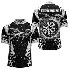 Maxcorners Personalized Thunder Lightning Dart Jersey For Men, Black White Darts Team Shirt Polo & 1/4 Zip LM0706