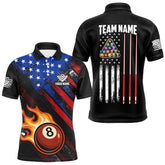 Maxcorners Funny Flame 8 Ball Billiard Shirts For Men Custom Patriotic American Flag Pool Team Jerseys MT1006