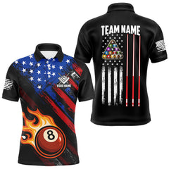Maxcorners Funny Flame 8 Ball Billiard Shirts For Men Custom Patriotic American Flag Pool Team Jerseys MT1006