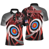 Maxcorners Red Archery 3D Target Thunder Lightning Personalized Men Polo Shirts, Team League Archery Shirts