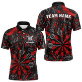 Maxcorners Custom Black And Red Grunge Camo Dart Shirts For Men, Camouflage Dart Team Jersey Polo & 1/4 Zip