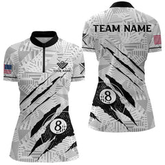 Maxcorners Personalized Funny Scratch 8 Ball Pool Billiard Polo, 1/4 Zip For Men Custom Team Billiard Jersey MT1006