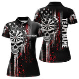 Maxcorners Retro American Flag Grunge Skull Darts Polo Custom Dart Shirts For Men And Women Darts Jerseys
