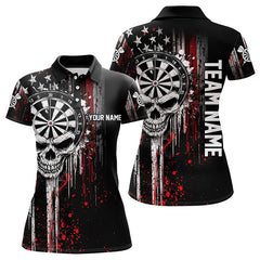 Maxcorners Retro American Flag Grunge Skull Darts Polo Custom Dart Shirts For Men And Women Darts Jerseys