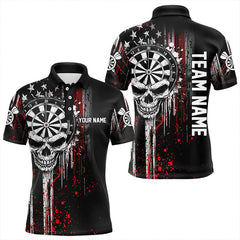 Maxcorners Retro American Flag Grunge Skull Darts Polo Custom Dart Shirts For Men And Women Darts Jerseys