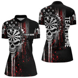 Maxcorners Retro American Flag Grunge Skull Darts Polo Custom Dart Shirts For Men And Women Darts Jerseys
