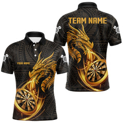 Maxcorners Black And Golden Custom Tribal Dragon Darts Shirt For Men, Darts Team Jersey Polo & Quarter Zip TU0212