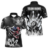 Maxcorners Black And White Flaming American Flag Skull Bowling Shirt For Men Custom Fire Bowling Team Jersey MT0609