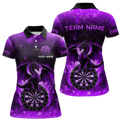 Maxcorners Darts Dragon Fire Flame 3D Printed Darts Shirts For Men Custom Team League Darts Jerseys |Purple MT0609