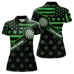 Maxcorners Green Shamrock Retro Us Flag Patriotic Darts Shirts For Men And Women Custom St Patrick Day Darts Jerseys
