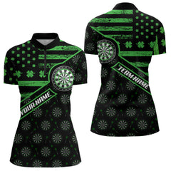 Maxcorners Green Shamrock Retro Us Flag Patriotic Darts Shirts For Men And Women Custom St Patrick Day Darts Jerseys
