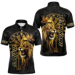 Maxcorners Black And Golden Funny Lion Crown Darts Shirt For Men Custom Darts League Jersey Polo & 1/4 Zip LM1610