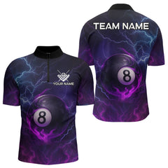 Maxcorners Personalized 3D Purple Billiard Jerseys For Men, Lightning 8 Ball Pool Billiard Team Shirts